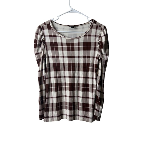 Ann Taylor Tops - Ann Taylor Brown White Plaid Puff Sleeve Blouse